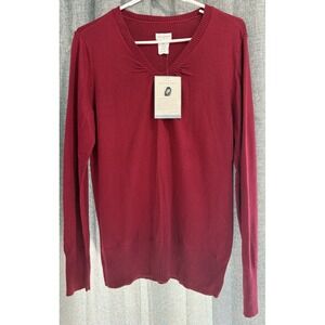 Jaclyn Smith Cranberry‎ Pullover Knit Sweater Long Sleeve V-Neck Sz Large NWT